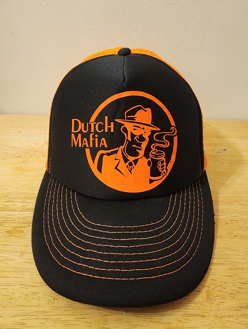 Dutch Bros Dutch Mafia Black & Orange Trucker Snapback Hat